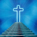 Holy cross and staircase leading to heaven or hell Royalty Free Stock Photo