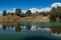 Holy Devariyatal, Deoria Tal, Devaria or Deoriya, an emerald lake with miraculous reflections of Chaukhamba peaks on its crystal Royalty Free Stock Photo
