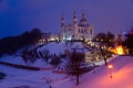 Holy Dormition Cathedral on Uspenskaya mountain above Western Dvina, evening winter landscape, Vitebsk, Belarus
