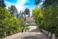 The city of Pechora. The Holy Dormition Pskov-Pechersk Monastery. The `Bloody Way` road` Royalty Free Stock Photo