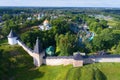 The Holy Dormition Pskovo-Pechersky Monastery on a sunny June day aerial survey. Pechory, Russia Royalty Free Stock Photo