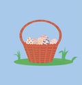 Holy Easter. Postcard Happy Easter. gift card. basket for collecting eggs. Easter decorated eggs