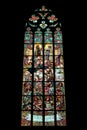 The Holy Family. Art Nouveau stained glass window.