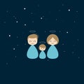 Holy family, baby born Jesus with Mary and Joseph. Merry Christmas greeting card, illustration. Religious holiday Royalty Free Stock Photo