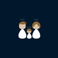 Holy family, baby born Jesus with Mary and Joseph. Merry Christmas greeting card, illustration. Religious holiday