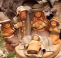 Holy Family in Bolivia with two angels in terracotta Nativity sc Royalty Free Stock Photo