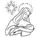 Holy Family and Christmas star. Lady Maria and child Jesus on her hands Royalty Free Stock Photo