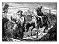 Joseph Leads Mary and Jesus on the Road to Egypt as They Flee from King Herod vintage illustration