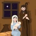 Holy family foreground. Christmas nativity scene. Birth of Christ Royalty Free Stock Photo