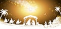 The Holy Family With King Wise Men on Golden Sky Banner Royalty Free Stock Photo