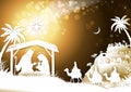 The Holy Family With King Wise Men on Golden Sky Royalty Free Stock Photo