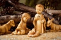 The holy family in a rustic nativity scene Royalty Free Stock Photo