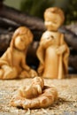 The holy family in a rustic nativity scene Royalty Free Stock Photo