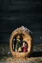 The holy family in a rustic nativity scene Royalty Free Stock Photo