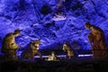 Holy Family sculpture at the Salt cathedral of Zipaquira illuminated in blue, Colombia
