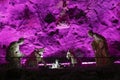 Holy Family sculpture at the Salt cathedral of Zipaquira illuminated in pink, Colombia