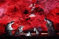 Holy Family sculpture at the Salt cathedral of Zipaquira illuminated in red, Colombia