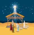 Holy family in stable with wise kings manger Royalty Free Stock Photo