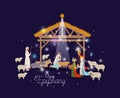 Holy family in stable with wise kings manger Royalty Free Stock Photo