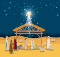 Holy family in stable with wise kings manger Royalty Free Stock Photo