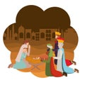 Holy family with wise kings manger characters Royalty Free Stock Photo