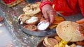 Holy food to offer birds in a Hindu religion temple. Auspicious food to exhort God. It is tradition to feed food birds on