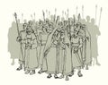 Old Pharisee Priest with army. Vector drawing