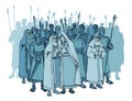 Old Pharisee Priest with army. Vector drawing