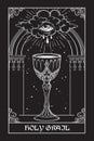 Holy grail goblet and eye of God in front of the gothic arch vector illustration. Hand drawn gothic style placard, poster or print Royalty Free Stock Photo