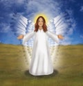 Holy guardian angel in a summer landscape