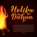 Holy happy Holika Dahan fire burning logo festival color love background night party invitation calligraphy lettering hand written