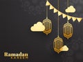 Holy Islamic month Ramadan Kareem celebration banner with golden Royalty Free Stock Photo