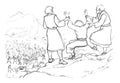 Pencil drawing. Hor and Aaron hold the hands of Moses Royalty Free Stock Photo