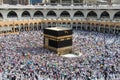 Holy Kaaba. Crowd of people always walking around Kaaba making Tawaf during Hajj. Royalty Free Stock Photo