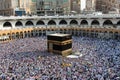 Holy Kaaba. Crowd of people always walking around Kaaba. Ritual of circumambulation - tawaf during Hajj. Mecca - Saudi Royalty Free Stock Photo