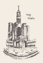 Holy Kaaba Mecca Saudi Arabia drawn vintage sketch