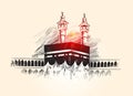 Holy Kaaba in Mecca Saudi Arabia, Hand Drawn Sketch Vector. Royalty Free Stock Photo