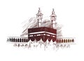 Holy Kaaba in Mecca Saudi Arabia, Hand Drawn Sketch Vector.