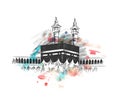 Holy Kaaba in Mecca Saudi Arabia, Hand Drawn Sketch Vector.