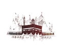 Holy Kaaba in Mecca Saudi Arabia, Hand Drawn Sketch Vector illus