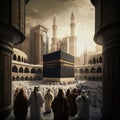 Holy Kaaba in Mecca Saudi Arabia with muslim people, ai generated Royalty Free Stock Photo