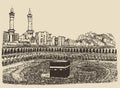 Holy Kaaba Mecca Saudi Arabia muslim people sketch