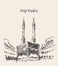 Holy Kaaba Mecca Saudi Arabia muslim drawn sketch Royalty Free Stock Photo