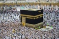 Holy Kaaba. Muslim pilgrims from all over the world. A crowd of pilgrims circumambulate - tawaf Royalty Free Stock Photo