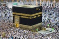 Holy Kaaba. Muslim pilgrims from all over the world. A crowd of pilgrims circumambulate - tawaf Royalty Free Stock Photo