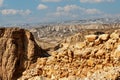 Holy Land of Israel. View from Fortress Massada. Ruin of Roman legions camp.