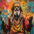 Holy Man: A Colorful Street Art Portrait Of Indian Pop Culture