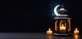 holy month of Ramadan, Eid al-Fitr, silver moon, glow and stars, Arab lantern fanus, candles, magical atmosphere,