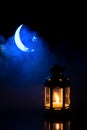 Background with a shining lantern, Crescent Moon and star Royalty Free Stock Photo