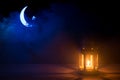 Holy month of Ramadan Kareem. Background with a shining lantern, Crescent Moon and star Royalty Free Stock Photo